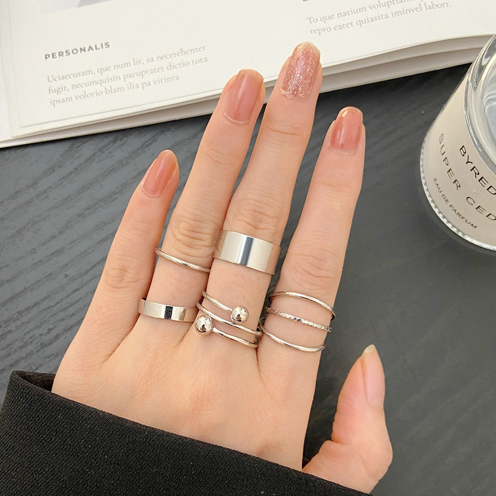 YB-Fashion Jewelry Rings Set Hot Selling Metal Hollow Round Opening Women Finger Ring for Girl Lady Party Wedding Gifts