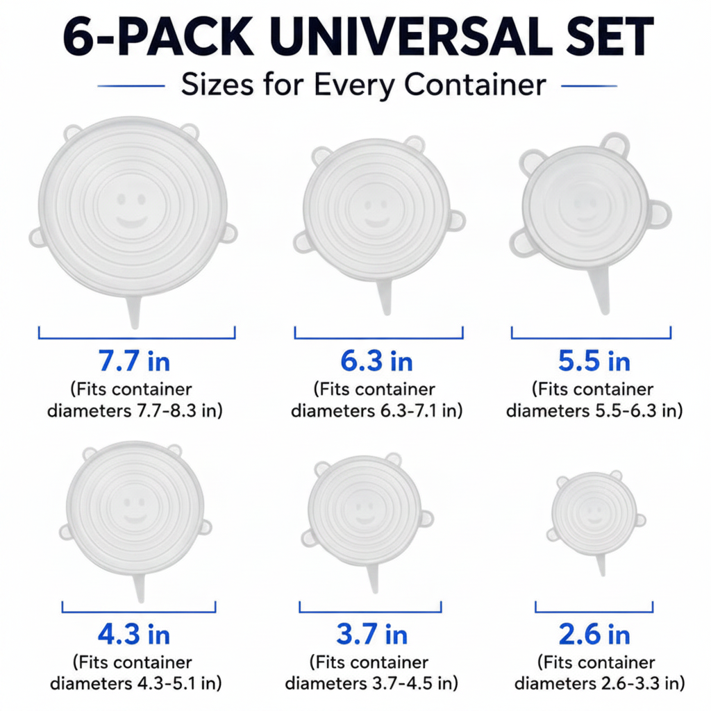6 PCS Silicone Stretch Lids – Reusable Food Covers for Bowls, Pots, Cups & Fresh Food Storage🐏