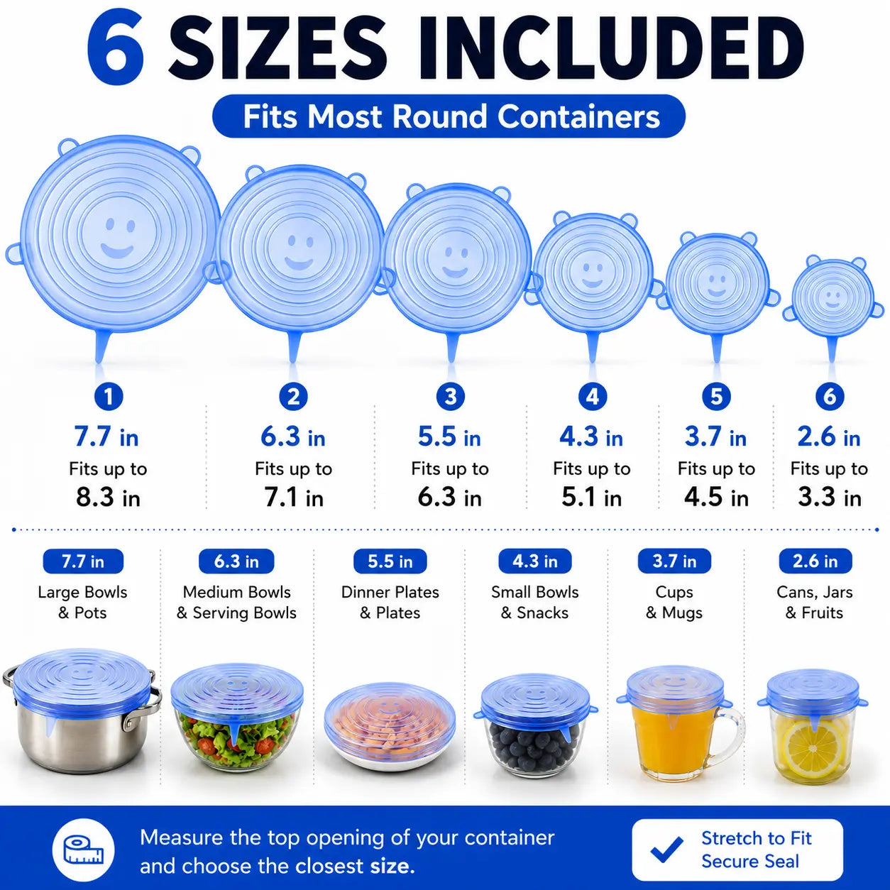 6 PCS Silicone Stretch Lids – Reusable Food Covers for Bowls, Pots, Cups & Fresh Food Storage🐏
