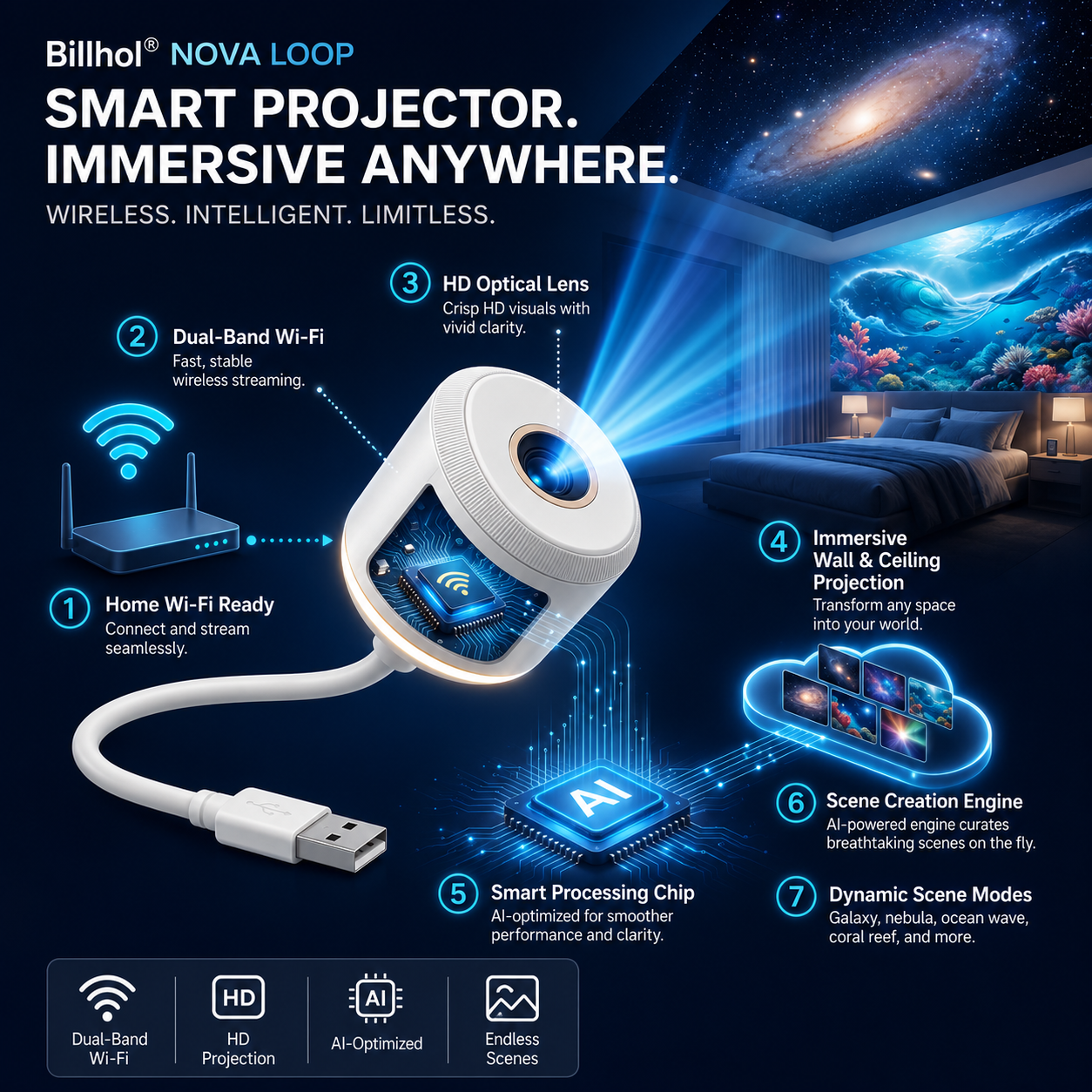 Billhol® Night Light Projector – Smart Holographic Star Projector🐦‍🔥